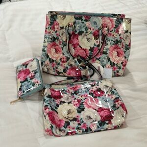 3 in 1 pink floral purse set